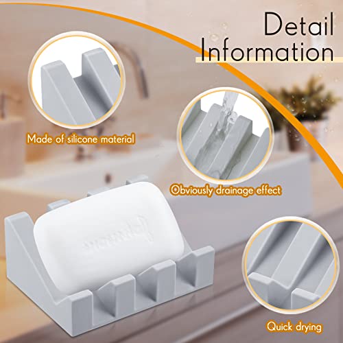 2 Pieces Silicone Soap Dish Self Draining Soap Dish Shower Waterfall Bar Soap Holder Tray with Drain Soap Saver for Kitchen Bathroom Accessories (Light Grey) - color: Light Grey
