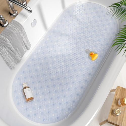 HITSLAM Bathtub Mat Non Slip, 35x16 Inch Bubble Oval Bath Tub Mat for Bathroom, Machine Washable Shower Mat with Suction Cups and Drain Holes, Clear - color: Clear, size: 35" x 16" (Oval)