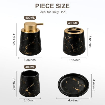 3 Piece Painted Ceramics Bathroom Accessories Set Durable Matte Black | Includes Lotion Dispenser, Toothbrush Holder, Soap Dish, Creative Design, Perfect For Home Gift - color: Matte Black（four Piece）