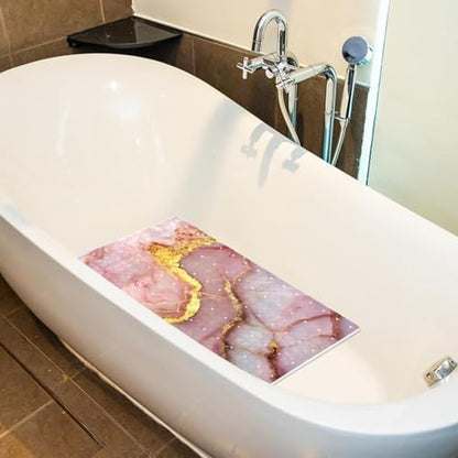 Shower Mat Non-Slip Bathtub Mats with Suction Cups and Drain Holes, Pink Marble with Gold Veins Design, Easy to Clean for Bathroom, 26.8x15.1In - color: Multi 11
