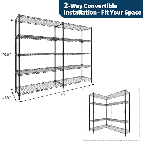 Garvee 5-Tier Storage Shelves 70" H Metal Garage Shelving Unit for Kitchen | - size: 70.5"H x 59"W x 13.8"D