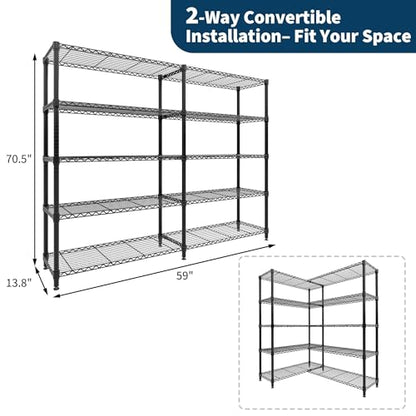 Garvee 5-Tier Storage Shelves 70" H Metal Garage Shelving Unit for Kitchen | - size: 70.5"H x 59"W x 13.8"D