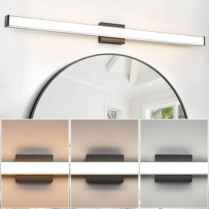 Modern LED Bathroom Vanity Light 48 inch 32W Dimmable 3CCT Bathroom Light Fixture Over Mirror Rectangle Bath Vanity Light Bar with Double Layer Acrylic Shade (Matte Black) - color: Black, size: 48 inch