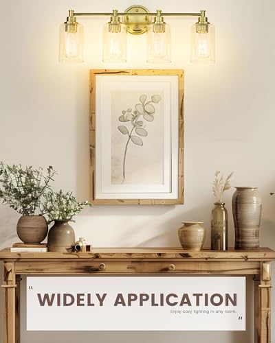 FEMILA Vanity Lights for Bathroom, Modern 4-Light Gold Bathroom Light Fixture, Wall Vanity Lamp with Champagne Gold Finish, 4FYC56B-4W BG - color: Champagne Gold, size: 24.8"