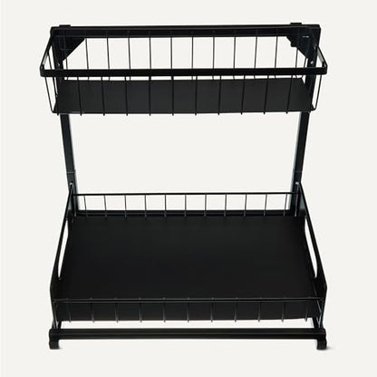 Amazon Basics L-Shape Under Sink Storage Pull Out Cabinet Organizer, Space-Saving Design, Durable and Rust-Resistant, Black, Pack of 2