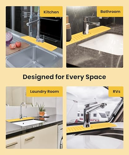 Sink Splash Guard – Pack of 2 Silicone Faucet Mats Non-Slip Foldable Drip Catcher for Kitchen & Bathroom, Green & Yellow 15.7 x 4.7 in Dish Soap & Sponge Hand Sanitzer Organizer Moho Prevention