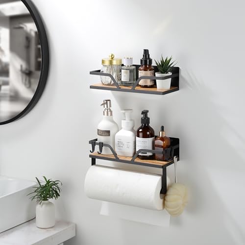 Magnetic Paper Towel Holder with Shelf - 2 Pack Strong Magnetic Spice Rack for Refrigerator Fridge RV(Wall Mount or Magnet) - color: Black-m