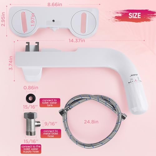 Jamini Left-Hand Ultra-Slim Toilet Bidet Attachment, Non-Electric, Dual Nozzles for Rear and Female Front Wash, Adjustable Single Cold Water Pressure, 0.23" Slim Profile, Detachable for Easy Cleaning - style: Diamond Knob – Left