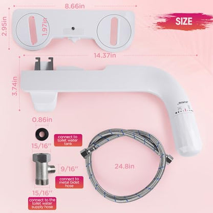 Jamini Left-Hand Ultra-Slim Toilet Bidet Attachment, Non-Electric, Dual Nozzles for Rear and Female Front Wash, Adjustable Single Cold Water Pressure, 0.23" Slim Profile, Detachable for Easy Cleaning - style: Diamond Knob – Left