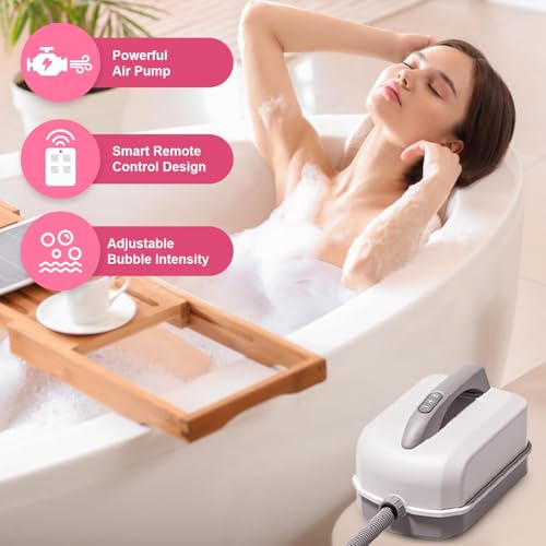 Bubble Bath Mat,Full Body Waterproof Spa Mat for Bathtub, 6-Speed Bubbles, Remote Control & Non-Slip Suction Cups for Home Relaxation Pink