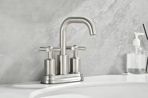 Two Handle Lavatory Faucet 4-inch Centerset Bathroom Sink Faucet with Drain Assembly for 3 Hole Sink Brushed Nickel Finish DF-4303CCH-BN Duttao - color: Brushed Nickel