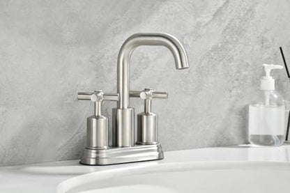 Two Handle Lavatory Faucet 4-inch Centerset Bathroom Sink Faucet with Drain Assembly for 3 Hole Sink Brushed Nickel Finish DF-4303CCH-BN Duttao - color: Brushed Nickel