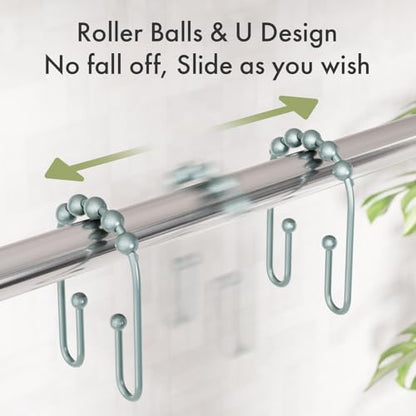 AmazerBath Shower Curtain Hooks, Lightcyan Shower Curtain Rings, Shower Curtain Hooks Rust Proof Non-Slip Double Hook Shower Hooks for Shower Curtain, Metal Shower Hooks Ring 12Pcs - color: Lightcyan, style: Modern
