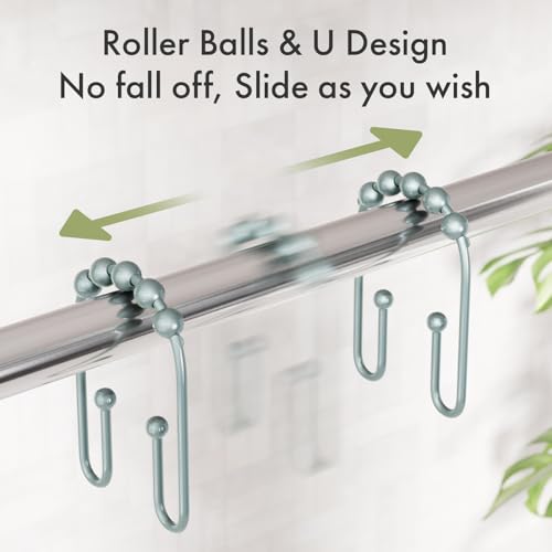 AmazerBath Shower Curtain Hooks, Lightcyan Shower Curtain Rings, Shower Curtain Hooks Rust Proof Non-Slip Double Hook Shower Hooks for Shower Curtain, Metal Shower Hooks Ring 12Pcs - color: Lightcyan, style: Modern