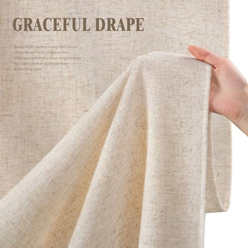 Linen Shower Curtain Beige Boho Cream Natural Cloth 54" W x 72" L | Linen Fabric, Boho Farmhouse, Woven Texture, Natural Cloth, Elegant Drape, Washable, Shower Curtain for Bathroom Bathtub - color: Linen-beige, size: 54"W x 72"L