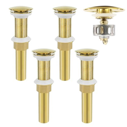 Bathroom Sink Drain, 4 Pack Gold Drain Stopper Without Overflow,Pop Up Drain Assembly Without Detachable Strainer Basket,Built-in Anti-Clogging Strainer,Stainless Steel - color: 4 Pack-gold-big Cap, style: Without Overflow