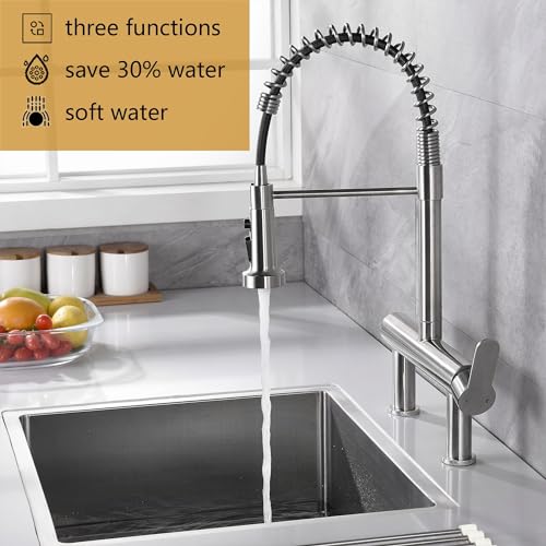 8"" Center Bridge Faucet, Pre Rinse Faucets, Spring Commercial Sink Tap | 304 Stainless Steel Constructed, Rotatable, 3-Function Sprayer - color: Style D