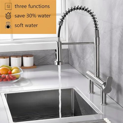 8"" Center Bridge Faucet, Pre Rinse Faucets, Spring Commercial Sink Tap | 304 Stainless Steel Constructed, Rotatable, 3-Function Sprayer - color: Style D