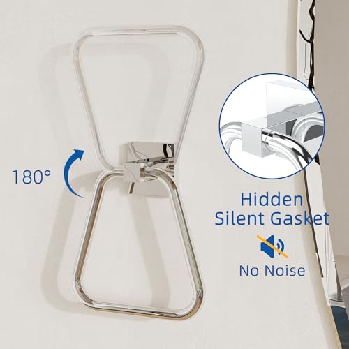 RUACQ Towel Ring, Hand Towel Holder for Bathroom Wall, Chrome | Wall Mounted Hand Towel Bar, 304 Stainless Steel Towel Hanger, Square Base, Geometric Towel Holder Design, Modern, Heavy Duty - color: Chrome