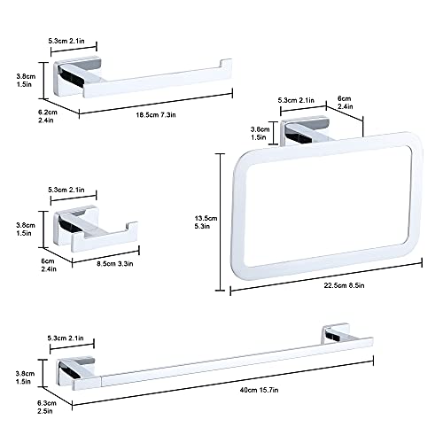 4 Piece Bathroom Hardware Accessories Set,Chrome Stainless Steel Towel Bar Sets Wall Mounted - Includes 16" Towel Bar, Square Towel Ring, Toilet Paper Holder, Robe Towel Hook - color: Chrome, size: 16 inches