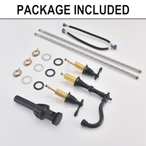 Matte Black Antique Bathroom Faucet 3 Hole, Widespread Sink Faucet with Pop Up Drain and cUPC Supply Hose, Modern 2 Handle Black Faucet for Bathroom Sink JXM3073BK - color: Matte Black