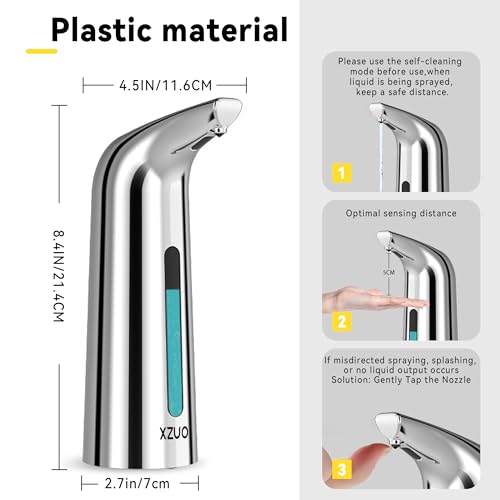 Automatic Soap Dispenser, 13oz/400ml for Bathroom & Kitchen No Touch | Plastic Material Soap Holder,4-Level Adjustable Touchless Hand Soap Dispenser ,Battery Operated Electric Dispenser - color: Silver