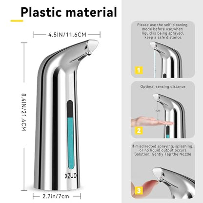 Automatic Soap Dispenser, 13oz/400ml for Bathroom & Kitchen No Touch | Plastic Material Soap Holder,4-Level Adjustable Touchless Hand Soap Dispenser ,Battery Operated Electric Dispenser - color: Silver