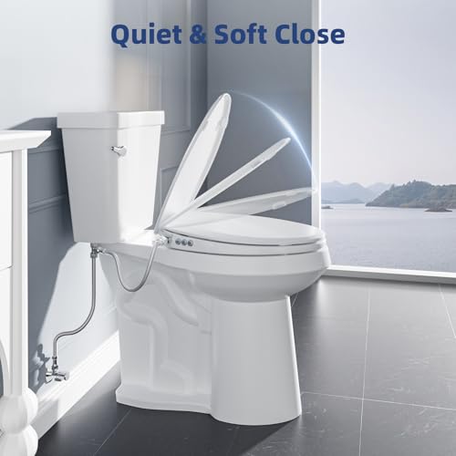 Clirass Bidet Toilet Seat, Soft Close Round Toilet Seat, Button control Feminine/Posterior Wash Switch, Knob Control Water Pressure,White Bidet Seat Attachment with Brass inlet - color: White, size: Round