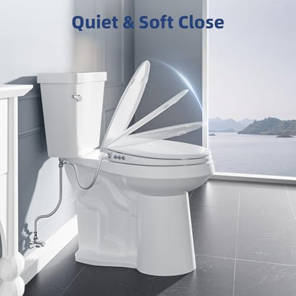 Clirass Bidet Toilet Seat, Soft Close Round Toilet Seat, Button control Feminine/Posterior Wash Switch, Knob Control Water Pressure,White Bidet Seat Attachment with Brass inlet - color: White, size: Round
