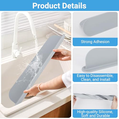 19.3 inch Kitchen Sink Splash Guard, Silicone Sink Baffle Splash Guard, Backsplash Protector for Kitchen Countertop & Bathroom Bathtub with Non-Slip Strong Suction, Gray - color: Gray