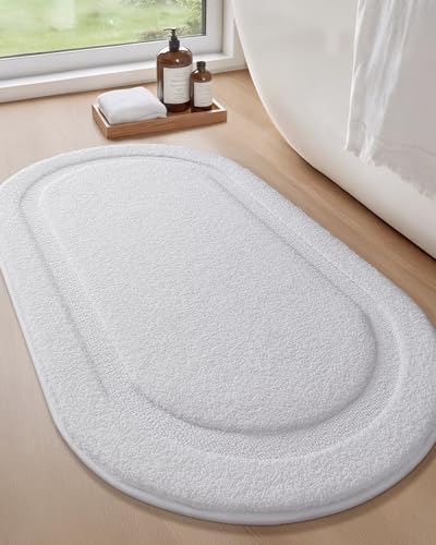 Color&Geometry Oval White Bathroom Rugs 42x24, Extra Soft Absorbent Microfiber Bath Rugs, Non-Slip Bathroom mat, Washable Plush Bath Mats for Bathroom, Shower, Bathtub, Laundry, White - color: A, size: 24"x42"（Oval）