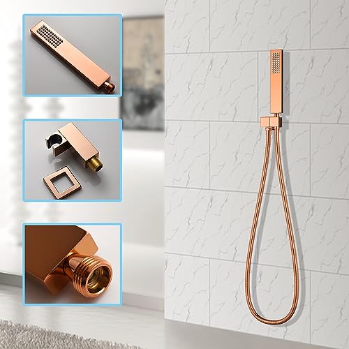 16 X 24 Inch Shower System Faucet Set For Bathroom Full Body Shower System Ceiling Atomizing Waterfall Rainfall Combo With Handheld Shower Spa Body Jet Can Use All Functions At Once Rose Gold - color: Rose Gold