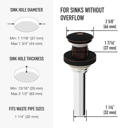 VIGO Vessel Bathroom Sink Pop-Up Drain and Mounting Ring Without Overflow in Antique Rubbed Bronze - VG07000ARB - color: Antique Rubbed Bronze