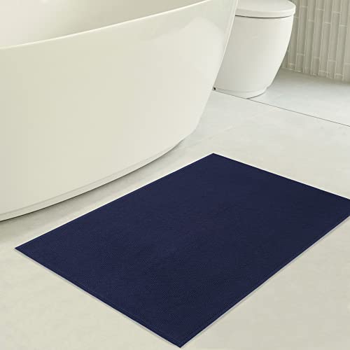American Soft Linen Bath Rug, 20 in 34 in 100% Cotton Bath Mats Rugs for Bathroom, Slip Reducer Washable Shaggy Form Area Rugs, Navy Blue Bath Rug - color: Navy Blue, style: 20x34" Cotton Bath Mat