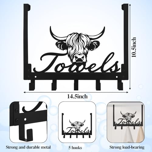 Kathfly Cute Chibi Highland Cow Over the Door Hooks Towel Hooks Heavy Duty Hanging Towel Rack Over Door Hanger, 5 Coat Hanger for Bedroom Bathroom Kitchen - color: Black, style: Cute Chibi Highland Cow