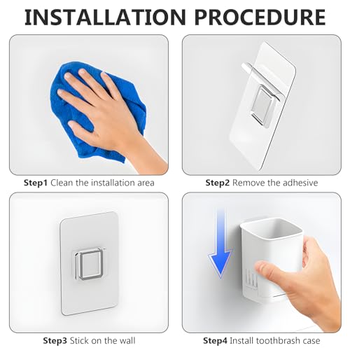Toothbrush Holder Cup Wall Mounted Drill-Free for Bathroom Shower Electric Toothbrush Toothpaste Razor Holder Removable Waterproof Sturdy Self Draining, Tableware Holder for Kitchen(1pcs&White) - color: White-1pcs