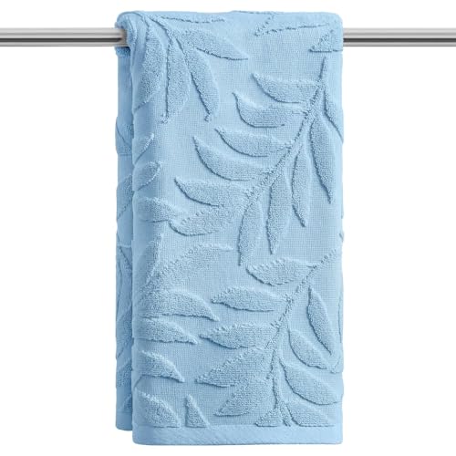 Artoid Mode 1 Pc Light Blue 3D Leaves Jacquard Hand Towels for Bathroom, 100% Cotton Soft Absorbent Bathroom Decor Towels, 13.7 x 29.5 Inch - color: Light Blue, size: 13.7" x 29.5", 1PC