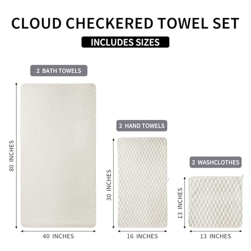 6 Piece Bath Towel Set, 40"x80" Microfiber Bath Sheets, Cream | Microfibers，Extra-large size，Quick dry，Highly Absorbent，Big and Tall users，2Bath towels 2Hand towels 2Washcloths - color: Cream, size: Bath Sheet Set-6PCS