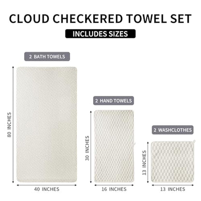 6 Piece Bath Towel Set, 40"x80" Microfiber Bath Sheets, Cream | Microfibers，Extra-large size，Quick dry，Highly Absorbent，Big and Tall users，2Bath towels 2Hand towels 2Washcloths - color: Cream, size: Bath Sheet Set-6PCS