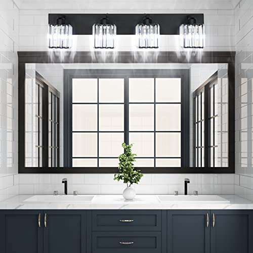 Aipsun Black Light Fixtures Bathroom Vanity Light Crystal Modern Vanity Light for Bathroom 4 Light (Exclude Bulb) - color: Black, size: 32 inch