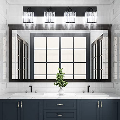 Aipsun Black Light Fixtures Bathroom Vanity Light Crystal Modern Vanity Light for Bathroom 4 Light (Exclude Bulb) - color: Black, size: 32 inch