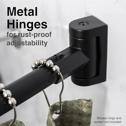 JS Jackson Supplies Single Curved Shower Rod, Metal Construction, Adjustable Between 36 to 61 Inches, Aluminum Rods and Zinc Mounting Hardware, Quality Modern Bathware, Black Finish - color: Black
