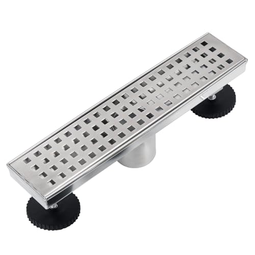 12 Inch Linear Shower Drain Brushed Nickel, Rectangular Shower Floor Drain Kit 304 Stainless Steel, Removable Grid Grate, Hair Catcher, Leveling Feet - color: Brushed Nickel, size: 3"x 12"-Grate