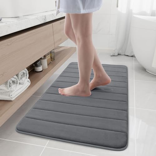 Buganda Memory Foam Bath Mat, 44" x 24", Ultra Soft Bathroom Rugs, Water Absorbent and Machine Washable Bath Rug Runner for Bathroom, Shower, and Tub, Grey - color: Grey, size: 44" X 24"