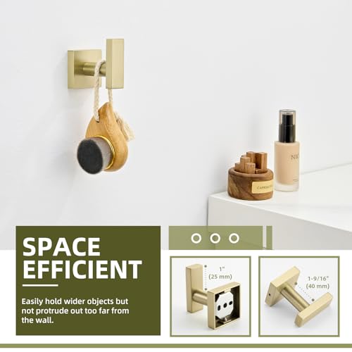 Angle Simple Bathroom Towel Hook, Coat Robe Hook for Wall, Brushed Gold | Rustproof SUS304 Stainless Steel, Hand Towel Holder for Hat Shirt Scarf, Keep Kitchen Cabinet Hallway Tidy, Screw Mount - color: Brushed Gold
