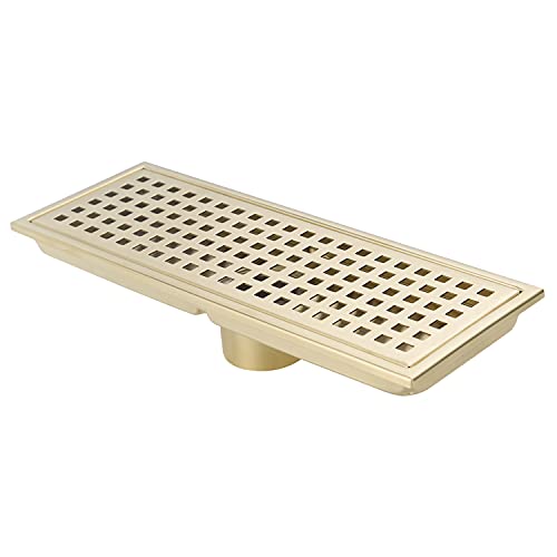 12 Inch Rectangular Shower Floor Drain, Can Be Detachably Inserted Into The Mesh Grille Cover, SUS304 Stainless Steel, Brushed Gold - color: Brushed Gold