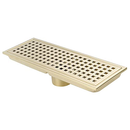 12 Inch Rectangular Shower Floor Drain, Can Be Detachably Inserted Into The Mesh Grille Cover, SUS304 Stainless Steel, Brushed Gold - color: Brushed Gold
