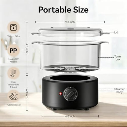 Mini Hot Towel Warmer - 1 min Steam & 60℃ in 20mins, Towel Steamer for Facials/Barber/Massage, Portable 2.4lbs Small Heater for Home Spa/Bathroom/Light Salon Use (Black-X-Small) - color: Black