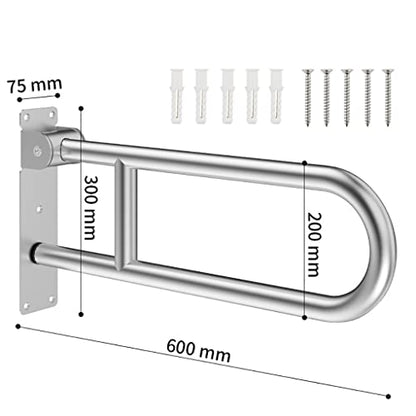 U-Shaped Polished Foldable Toilet Grab Bar,Matte Black Flip-Up Bathroom Handrail for Elderly Handicap Pregnant,Wall Mounted Barrier-Free Folding Shower Assist Aid (Brushed 60cm) - color: Brushed