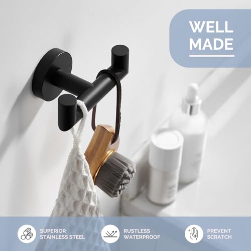 Angle Simple Double Towel Hook, SUS304 Stainless Steel Bathroom Hand Towel Holder, Coat Hook for Wall, Matte Black - color: Matte Black, size: 1 Pack